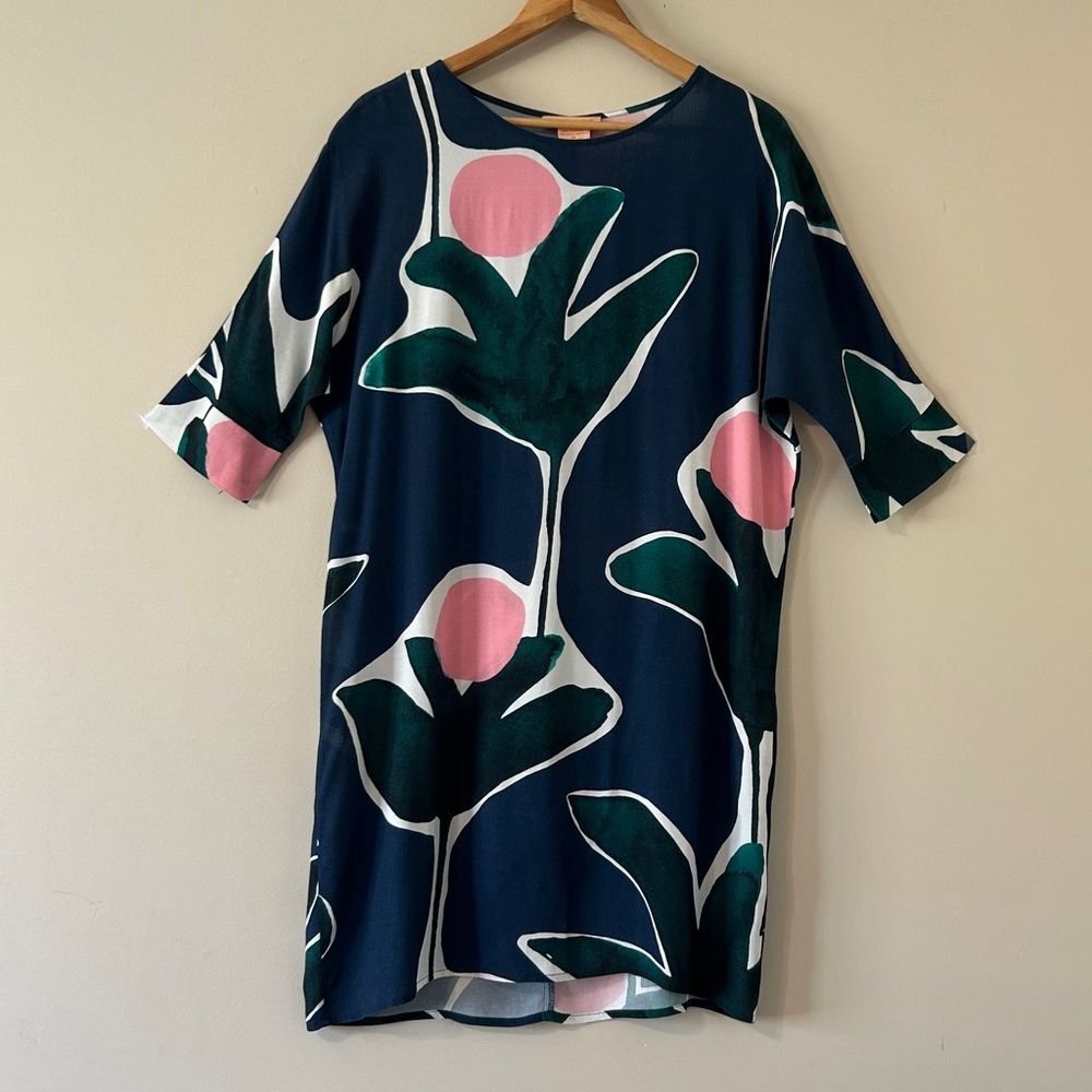 Anthropologie Variety Hour Blue Pink Yvonne Floral Boxy Shift Dress Mini XS Boho